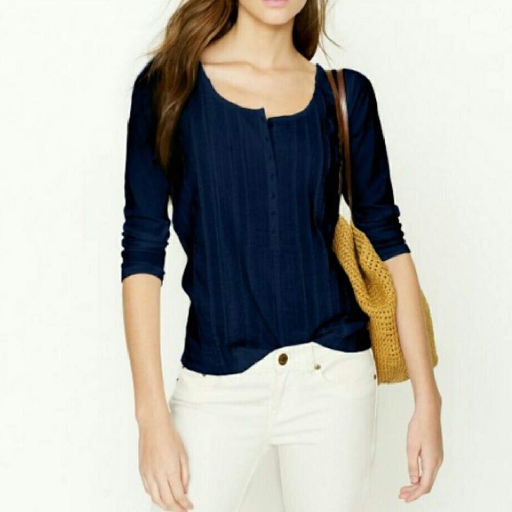 J. Crew Pin-Tucked Lace Front Henley